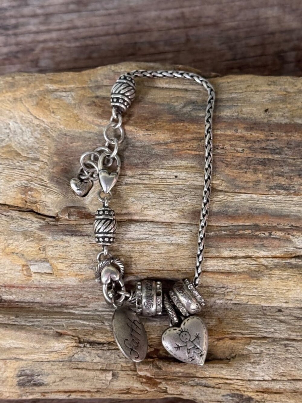 Brighton Style Charm Bracelet Faith Heart Beads Silver Tone European Chain - Picture 5 of 5